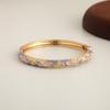 Enamel Floral Bangle Bracelet Gold-Tone Accent Vintage Open Cuff Elegant Bohemian Jewelry For Women Daily Party Gift