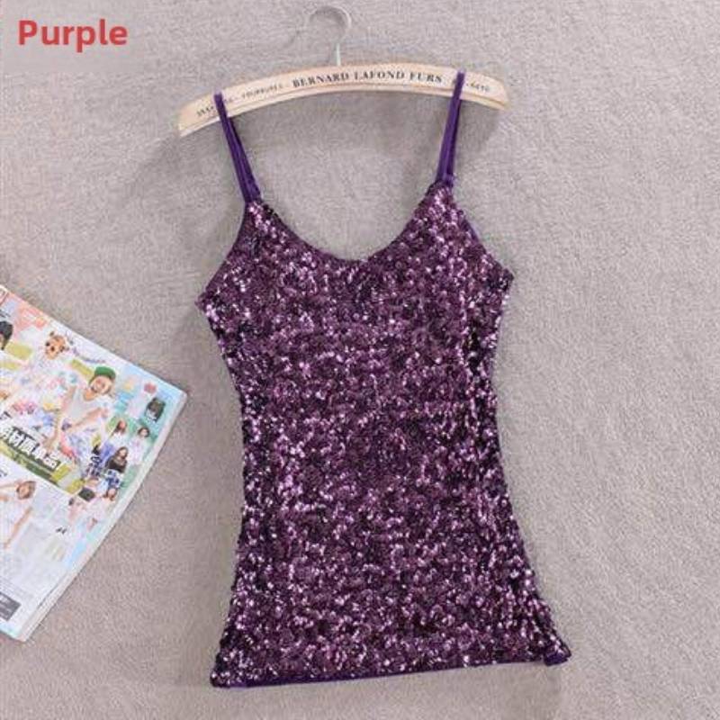 Polyester Sequin Tank Top For Women Spring Slim Fit Casual Blouse