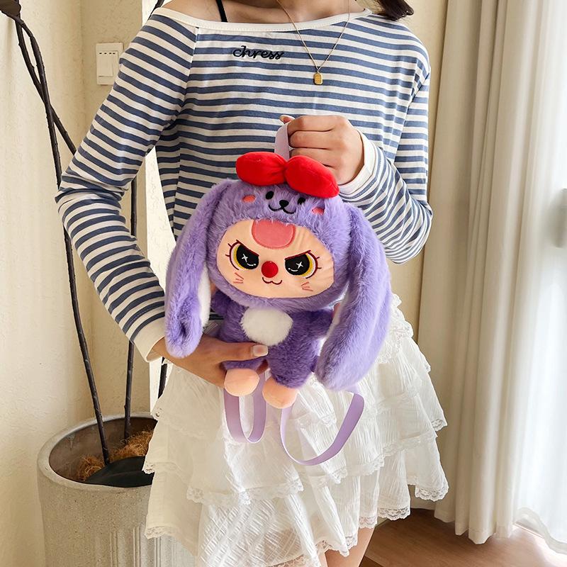 Super süße und niedliche Wow dreijährige Schlappohr-Kaninchenpuppe Tasche Kinder Spaß Trend Spiel Greifpuppe Puppenrucksack