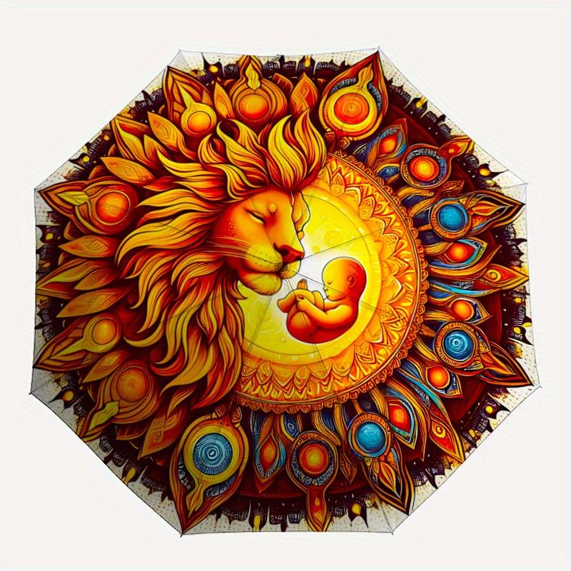 

1pc Lion Mandala Art Automatic Open, Sturdy Iron Frame, Compact Folding Design, All-Season Portable Umbrella for Women & Men yy250801072