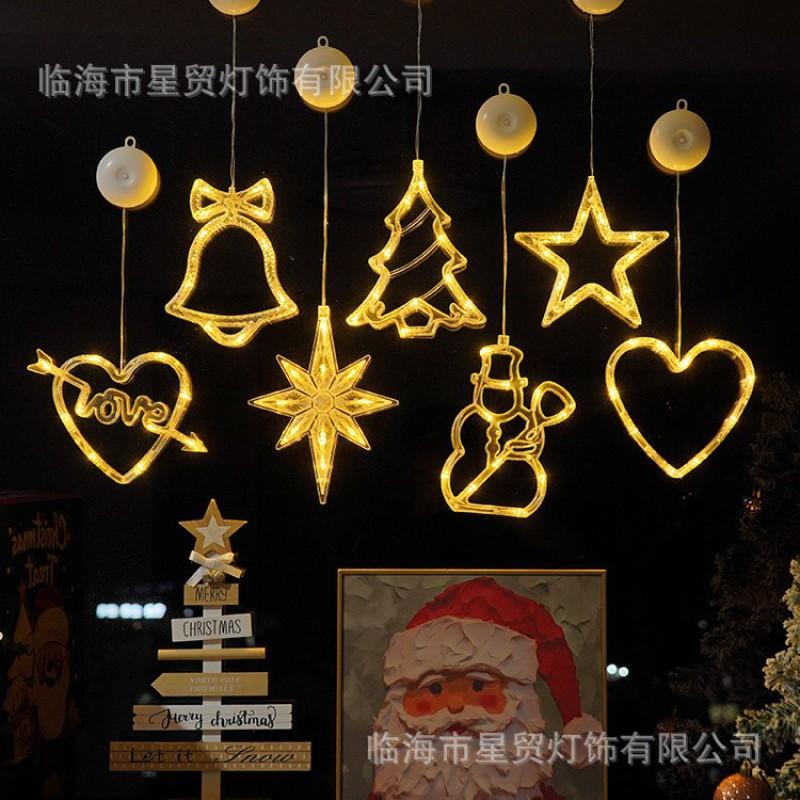 LED Christmas Decorative Suction Cup Lights Snowman Tree Star Curtain Battery Operated Holiday Lighting Set