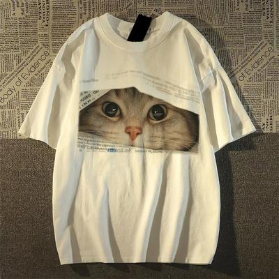Summer Cute 3D Cat Print T Shirt Women Clothes High Quality 100% Cotton T-shirts Harajuku Oversized White T-shirt UNISEX Y2k Tops Hip Hop Streetwear