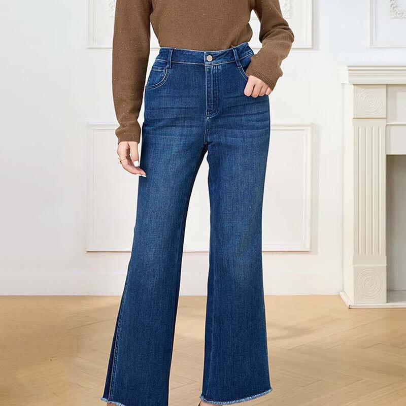 JESSIE Women s Washed Frayed Hem Flare Jeans JP4F07CH082 XL