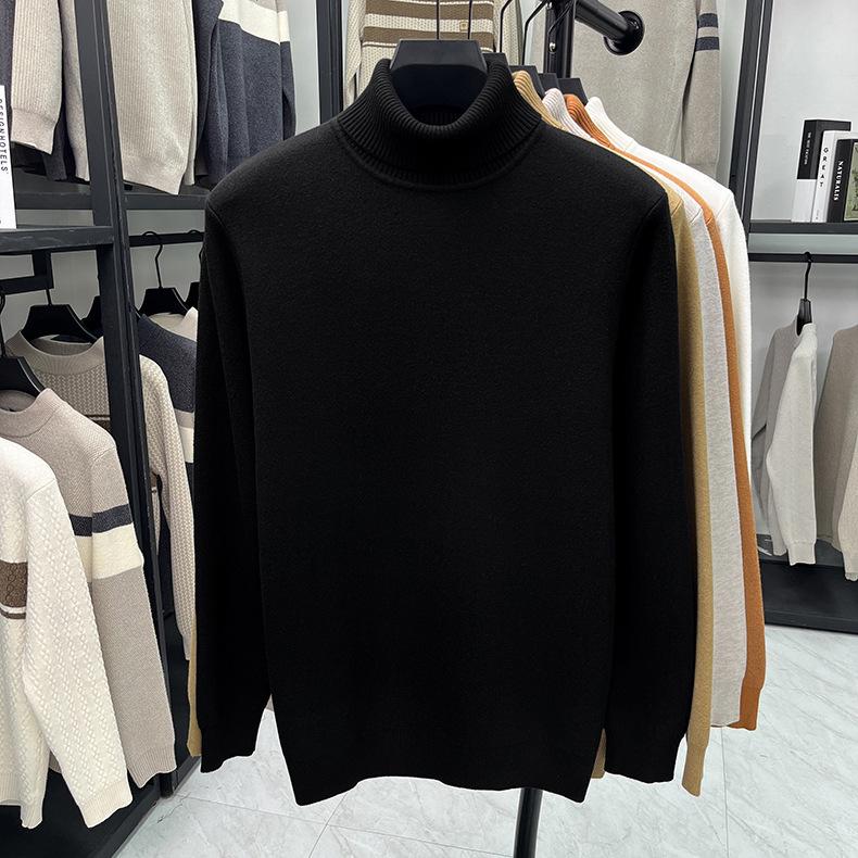 Men's Fashionable Thick Knit Pullover with Double-Fold High Neck, Fleece-Lined for Warmth, Solid Color, Perfect for Middle-Aged and Young Adults.