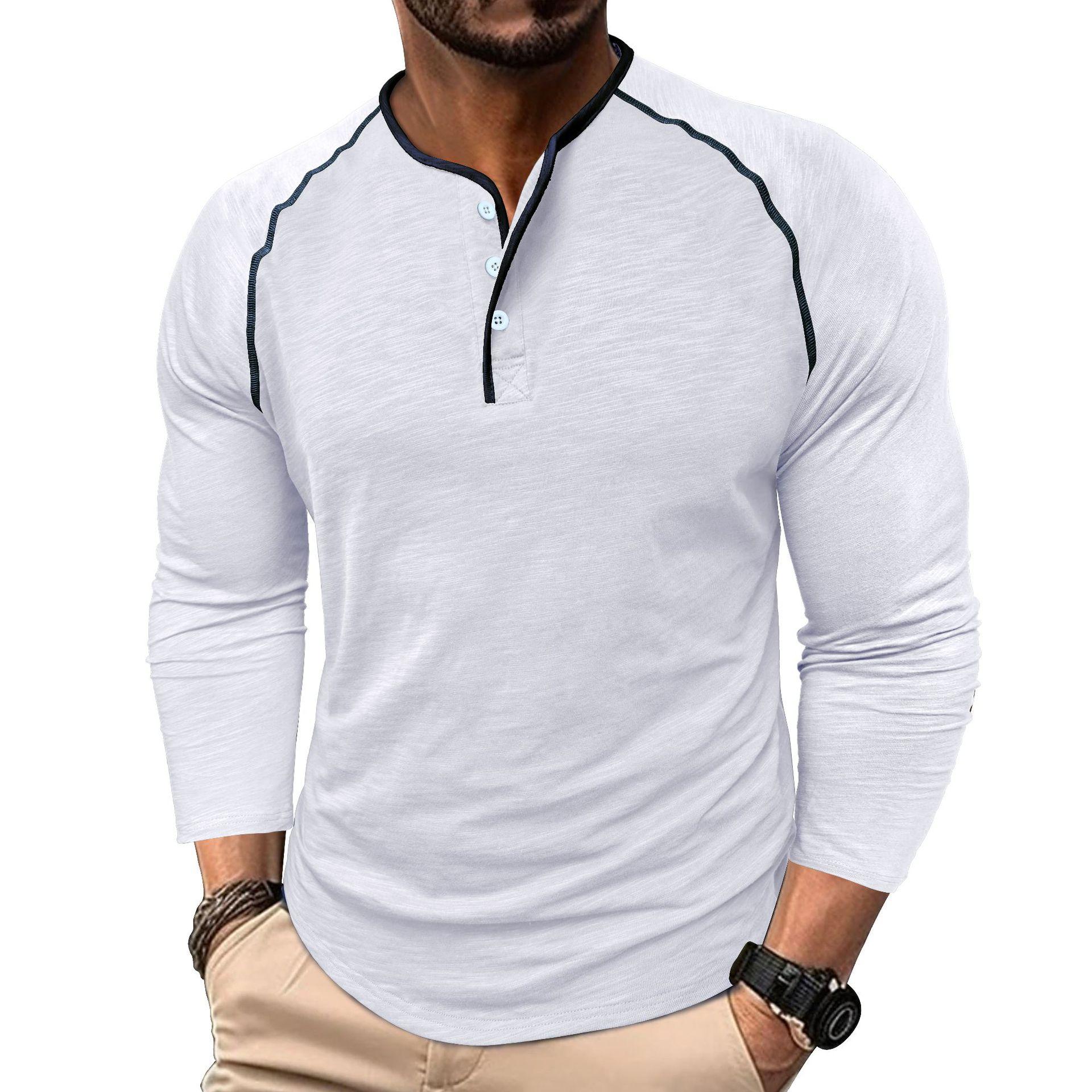 Men s long-sleeved crew-neck T-shirt, men s base layer, men s T-shirt, henley-neck top S