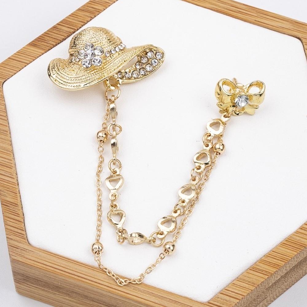 Personality Crystal Hat Bow Brooch Zinc Zinc Alloy Zircon Badge Pin Tassel Pendant Brooch Party Favors
