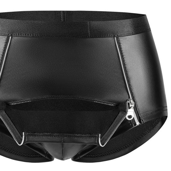 Homens sexy duplo zíper roupa interior elástico mid-rise quente shorts bulge bolsa shorts calcinha suave fosco fino ajuste clubwear roupa interior