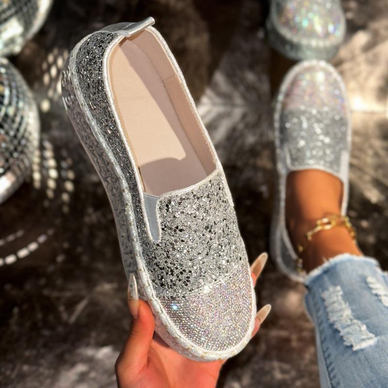 Large size casual rhinestone single shoes women's spring new shallow mouth thick bottom rhinestone fashion women's shoes