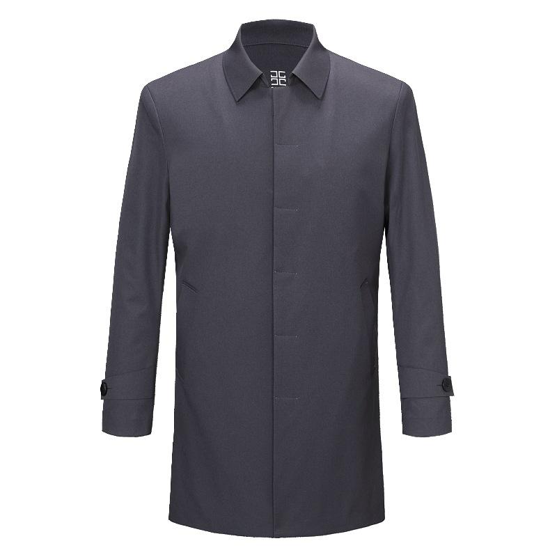 Cortavientos de seda de morera para hombre otoño e invierno mediana edad longitud media abotonado chaqueta de hombre casual solapa abrigo de papá