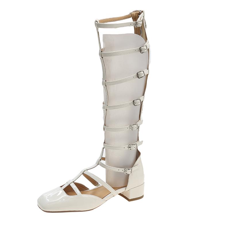 Módní přezkové gladiátorky dámské sandály na vysokém podpatku vysoké ke koleni dámské letní boty na zip černá kůže