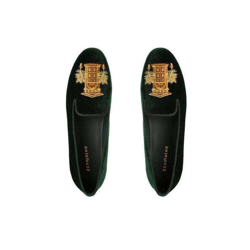 Sheepskin version of grape mother, the same French pattern embroidery, one-pedal velvet ballet shoes, women's lazy flat-bottomed small leather shoes