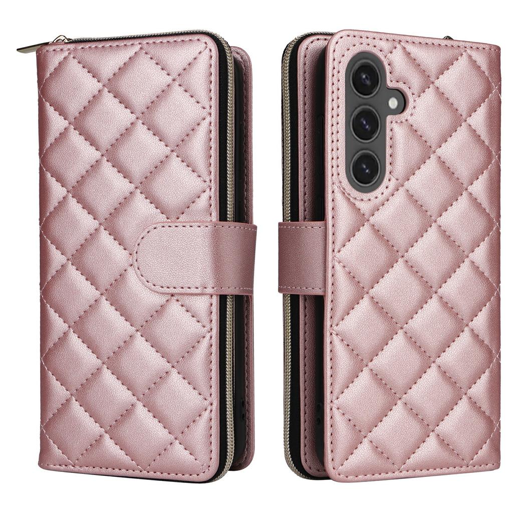 For Samsung Galaxy S24 FE Case Zipper Wallet Rhombus PU Leather Crossbody Phone Bag