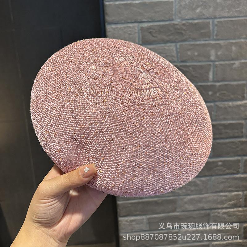 New hollow beret children's summer thin breathable sequined bud hat versatile face small painter hat