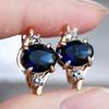 Blue Crystal Geometric Zircon Oval Stone Hoop Earrings For Women Vintage Gold Color Ear Buckle Wedding Jewelry Engagement Gifts