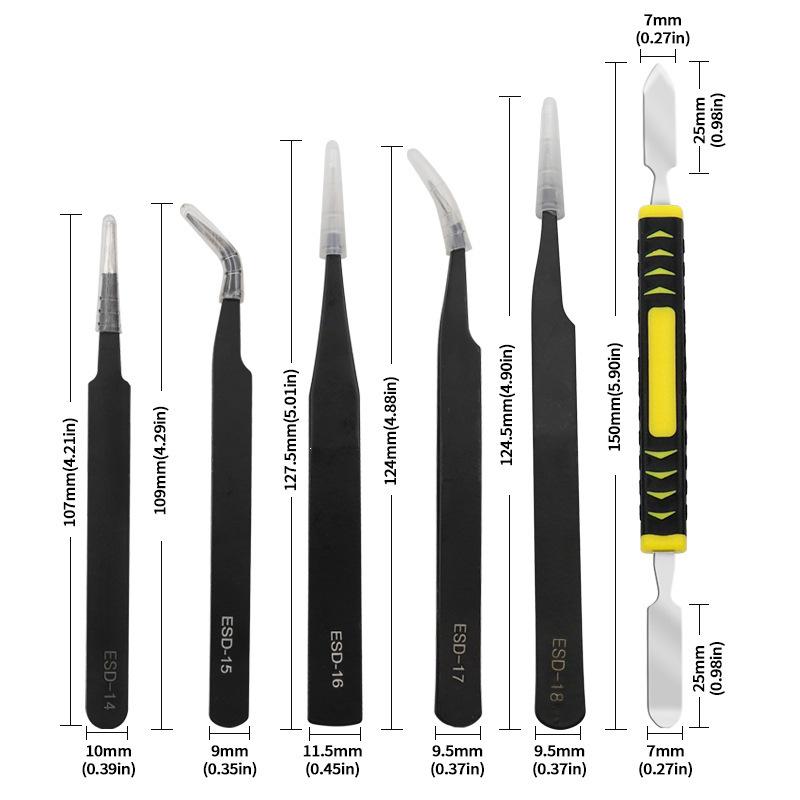 Stainless Steel Tweezers & Pry Bar Set - 10/11 Pieces with Canvas Bag