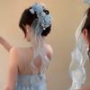 Blue Flower Bow Headband Clip Sweet and Luxurious Feeling Back of The Head Hair Bun Shark Clip Dreamy Hair Accessory