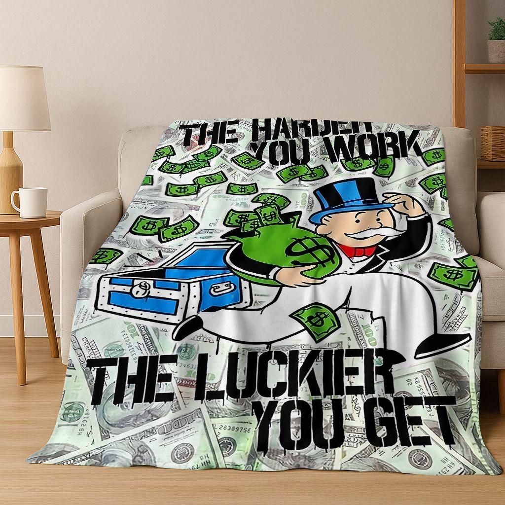 Rich Cartoon Monopoly Dollar Game Money Flannel Blanket,Cozy Soft Throw Blanket for Home Bedroom Bed Sofa Picnic Cover Gift Kids