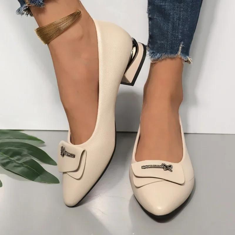 2024 New Versatile Thick Heel Business Casual Shoes Fashionable Women's Breathable Lace-up Shoes Buckle Shallow Sandals