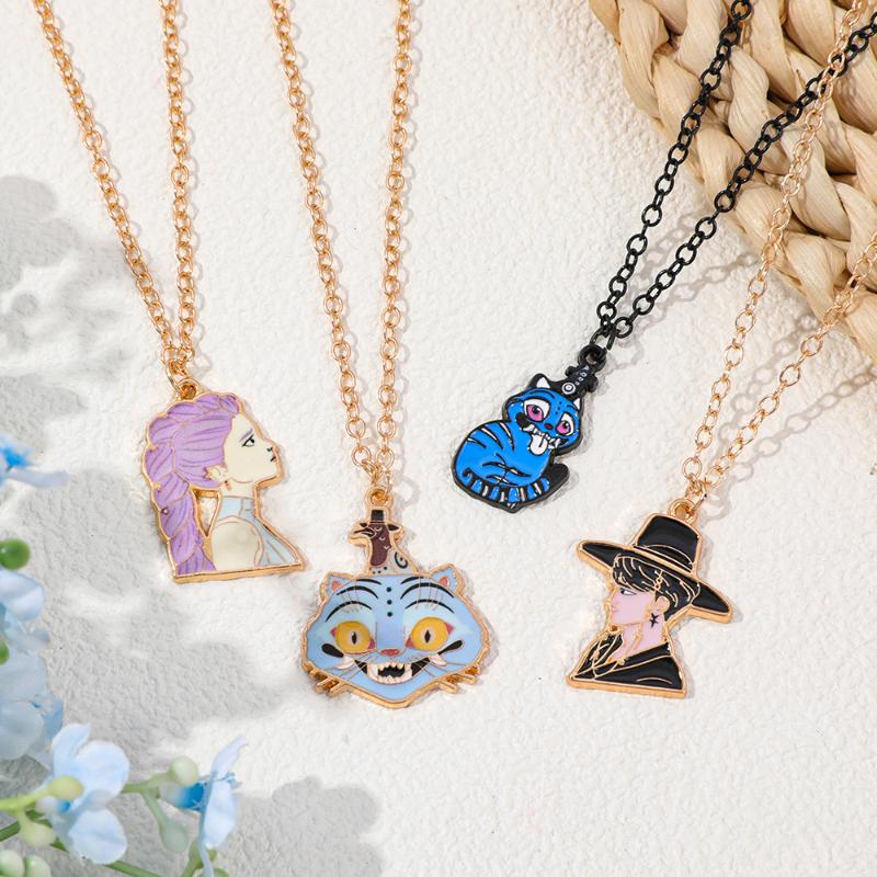 Kpop Demon Hunters Saja Boys Anime Necklace Cartoon Metal Pendant Creative Fashion Cosplay Jewelry Accessory Gift For Fans