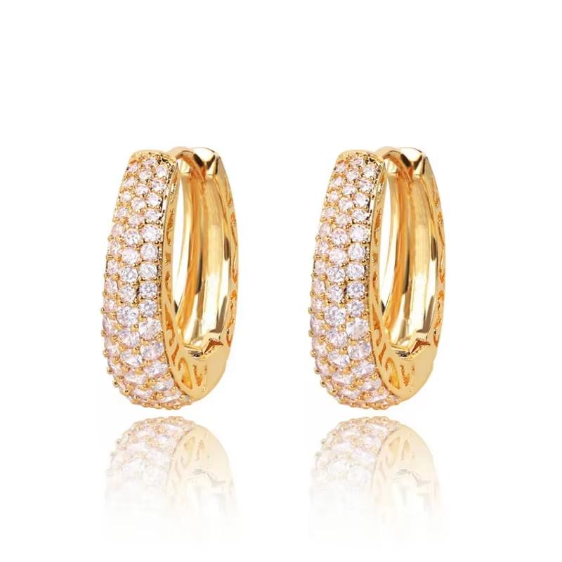 Hollow gold women's circular earrings, luxurious and fashionable women's circular earrings, Zircon accessories
