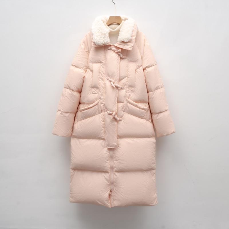 White Duck Down Long Down Jacket Women's Winter New Simple Fur Collar Thickened Loose Knee Coat Tide