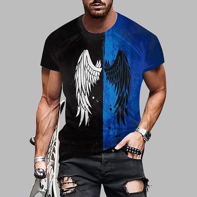 New Summer Men's Fashion T-shirt Personality Waving Wings Printed Men's T-shirt Top