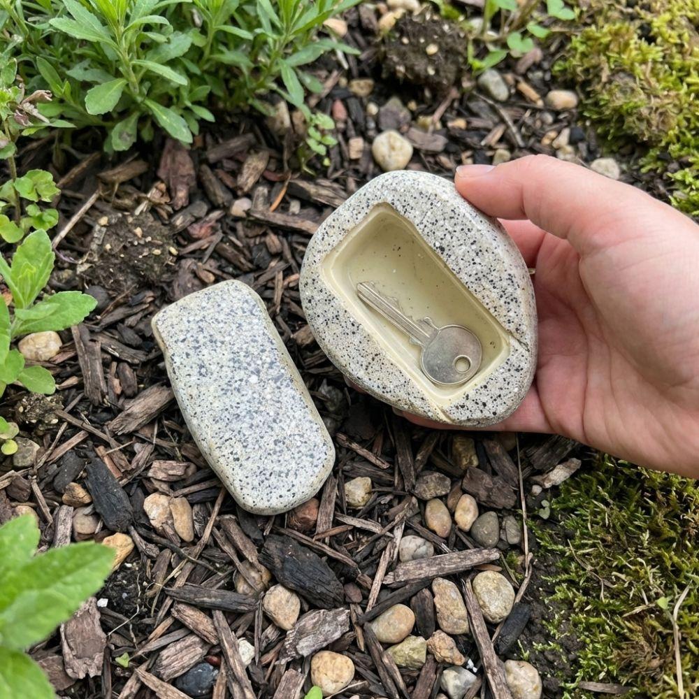 Realistic Disguised Rock Key Storage Box Resin Waterproof Imitation Stone Key Holder Spacious Design Natural Looking