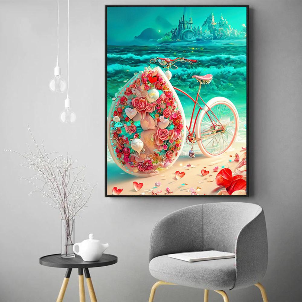 DIY Diamond Mosaic Bicycle Cross Stitch Diamond Painting Flower Love Embroidery Seaside Scenery New Arrival Handicraft