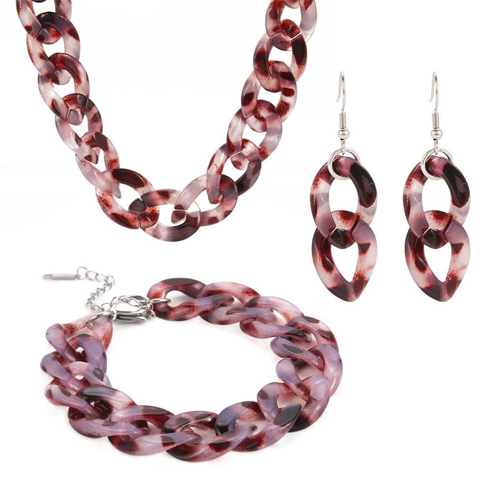 

Акриловый цветной набор цепочек: Браслет, Ожерелье, Серьги, Женский плечевой ремень - Европейский и американский хип-хоп стиль. фиолетовый