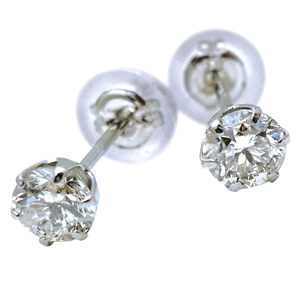 Total platinum natural diamond earrings six prongs Pt diamond Pt900 with double lock catch x 0.4ct (0.2ct 2)