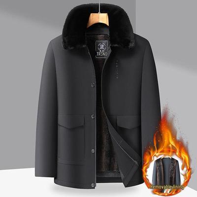Men's Plus Size Business Casual Fleece-Lined Jacket with Detachable Fur Collar - 2025 Winter Collection