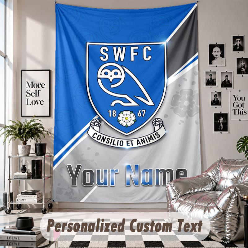 Wall Hanging Tapestry With Custom Name & Text, Sheffield Wednesday FC Decorative Tapestry For Bedroom