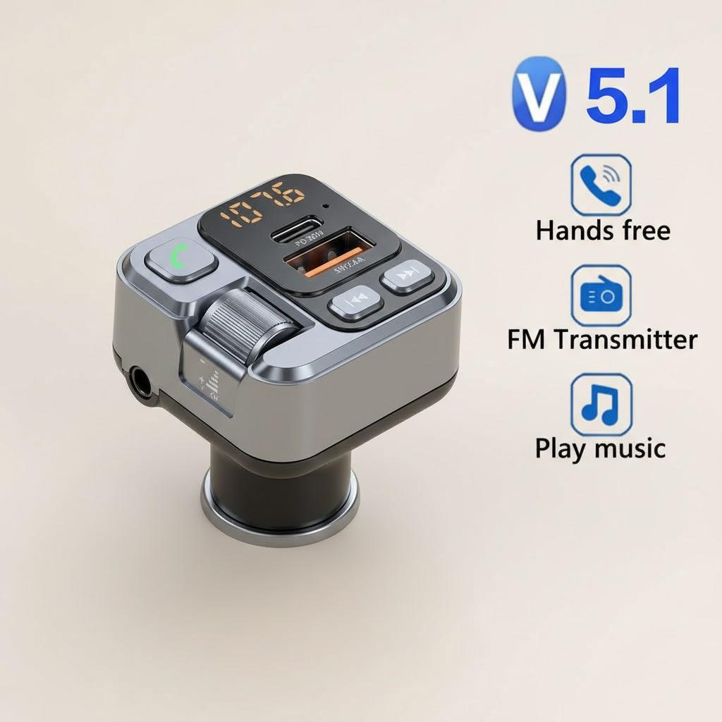 

Car Bluetooth Receiver USB U Disk Reader PD30W Fast Charging Digital Display Mobile Phone Adapter FM Transmitter for Cellphones