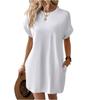 Summer Casual Women Dress Short Sleeve Round Neck Loose Pocket Solid Color Breathable Spring Fashion