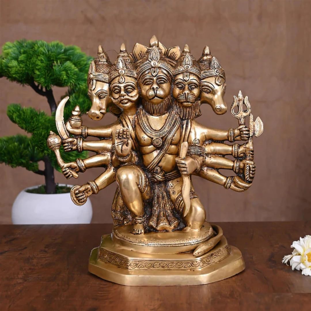 Original Brass Sitting Panchmukhi Hanuman Big Powerful Lord Hanuman Ji Idol