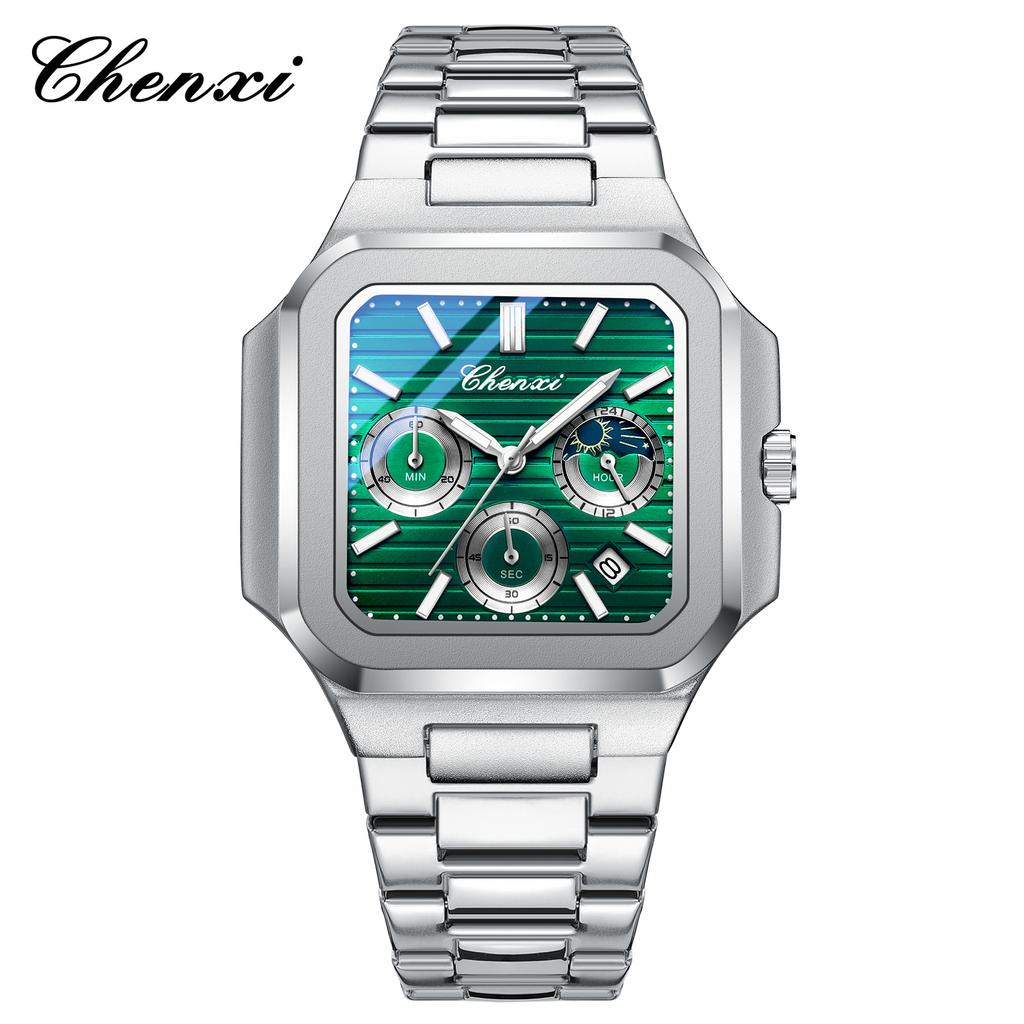 Fashion Men Watch Luminous Waterproof Chronograph Date Man Wristwatch Square Stainless Steel Quartz Men's Watches Reloj