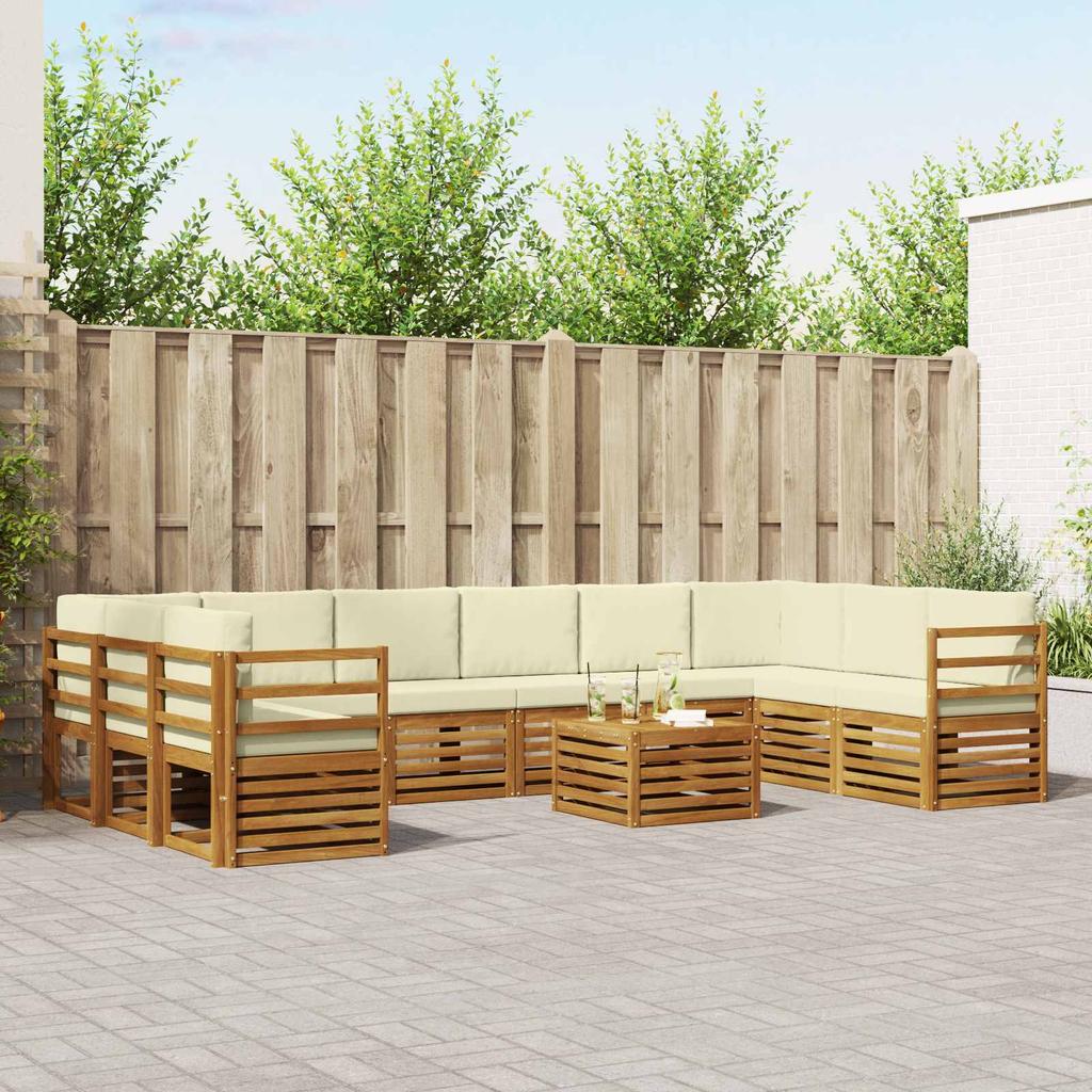Outdoor Sofa Set 11 pcs Natural & Cream Solid Acacia Wood
