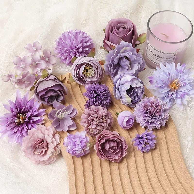 Purple Artificial Flowers Heads Silk Fake Flowers For Home Decor Party Wedding Decoration DIY Valentine's Day Gifts Accessories