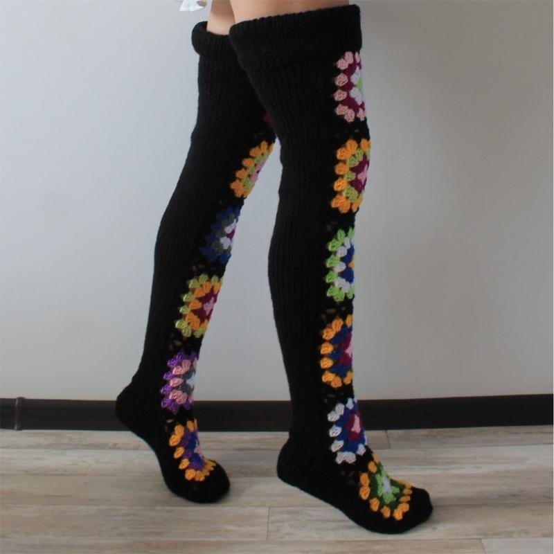 Damen Häkel-Oberschenkelhohe Stiefelsocken Vintage Extra Lange Beinwärmer Winter Überknie Hohe Strümpfe