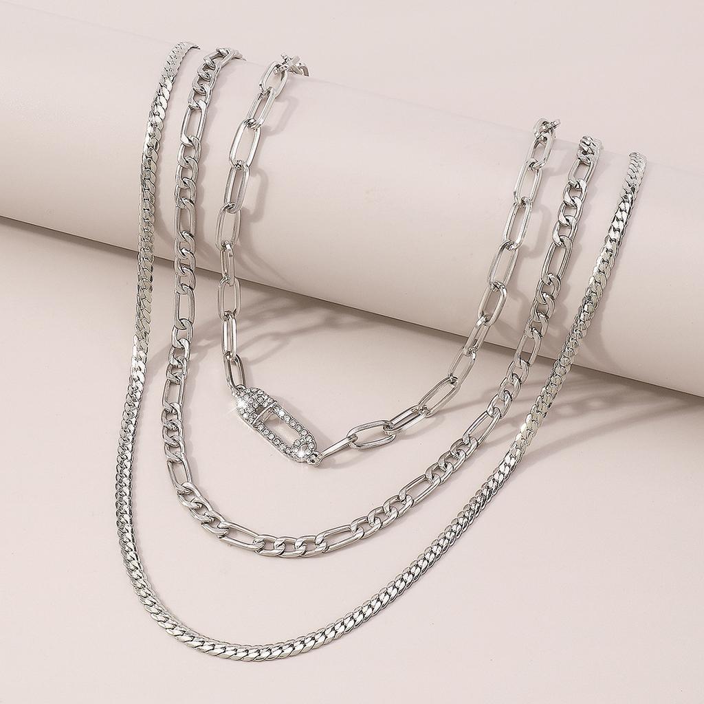 Women European Jewelry Layered Multi-Layer Micro-Set Pin Fashion Choker Personality Retro Exaggerated Necklace Jewelry