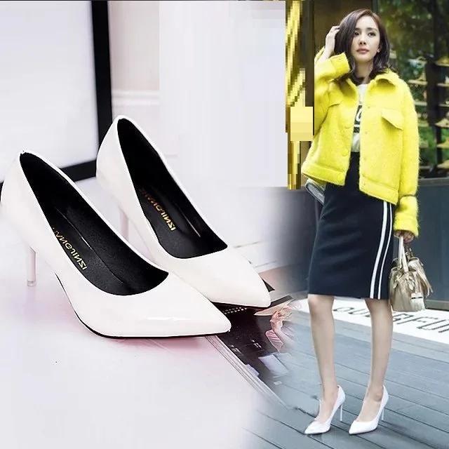 Fashion Women Shoes Pointed Toe Pumps Patent Leather Dress Red 8CM High Heels Boat Shoes Shadow Wedding  for Wedding Women