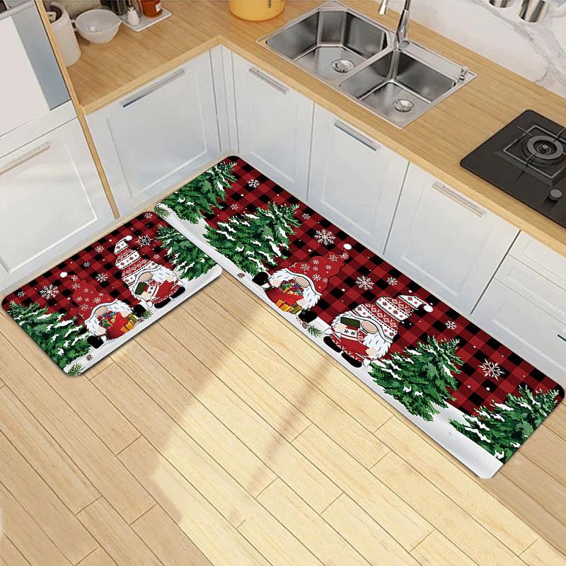 Cross-Border Christmas Holiday Two-Piece Kitchen Mat Set - Oil-Absorbing, Dirt-Resistant