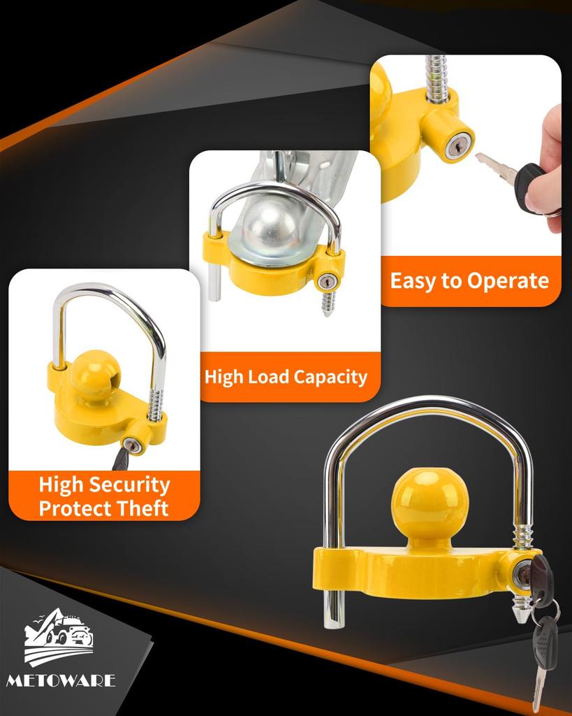 METOWARE Universal Adjustable Heavy Duty Steel Trailer Hitch Lock Anti-Theft Trailer Ball Lock Tow