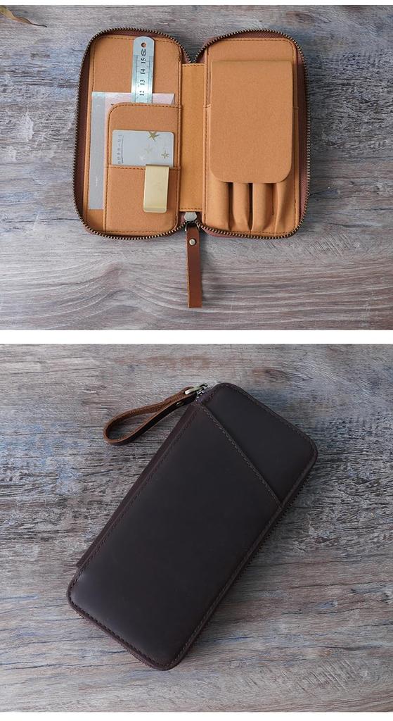 Handgefertigtes Retro-Leder-Etui für Stifte Crazy Horse Bietet Platz für 4 Kaffeefarbene Stilvolle Schreibwarenbox für Schüler und Unternehmen Etui, Leder, Stifte, Farbe, (Für dich