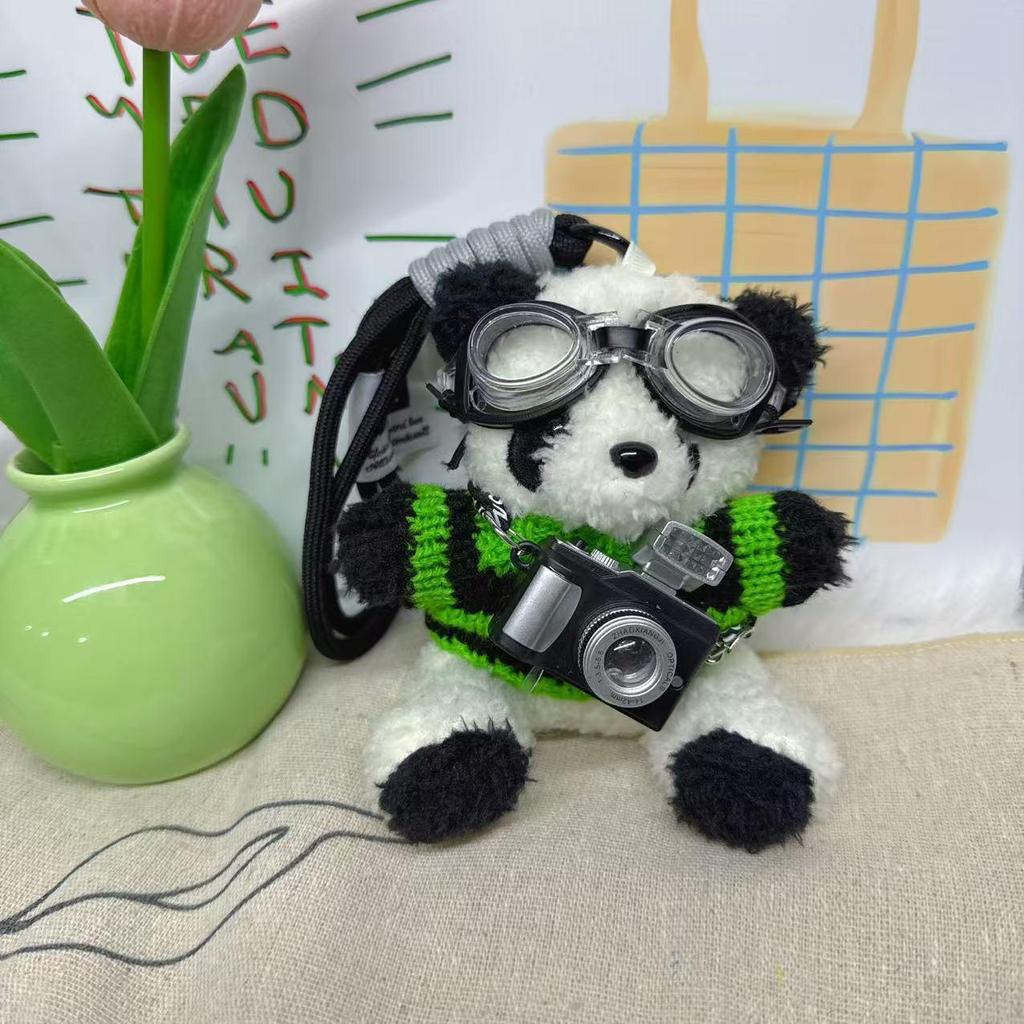 Kreativ Kamera Björn Hänge Plyschdocka Pilot Figur: Present till par Nyckelring Väskberlock