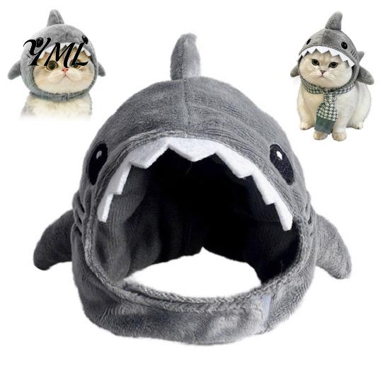 Holiday Pet Gift Ideas Cat Shark Hood Hat, Winter Plush Warm Headgear, Cozy Cute Small Animal Accessories Hat Accessory for Cats Dogs Fun Photo Props