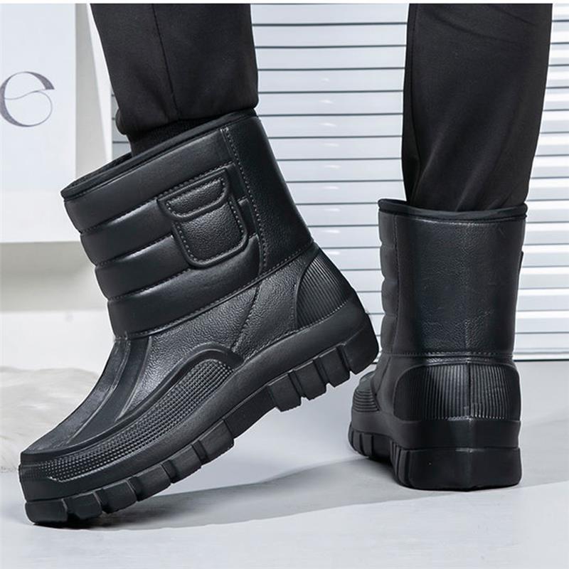 Rain Shoes Men's Short Tube Low Top Rain Boots Antiskid Car Wash Water Shoes Rubber Shoes Waterproof Plush Cotton Warm Water Boots