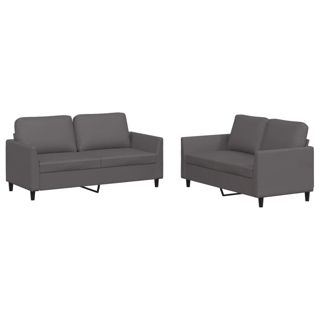 2 Piece Sofa Set with Cushions Grey Artificial Leather