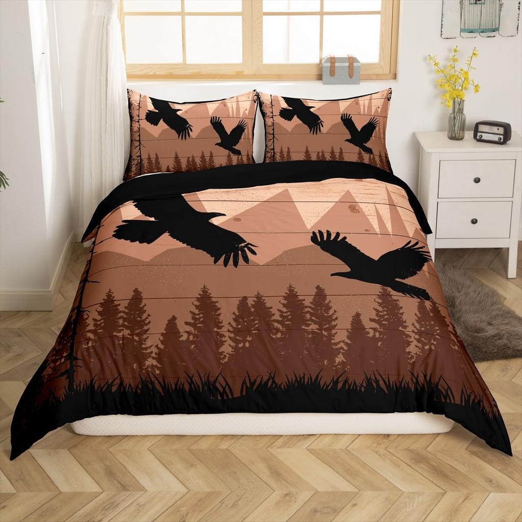 Eagle Duvet Cover Set for Boys Men Queen King Twin Size Lightweight Down Room Decor 2 Pillowcases 1 Comforter Cover No Comforter
