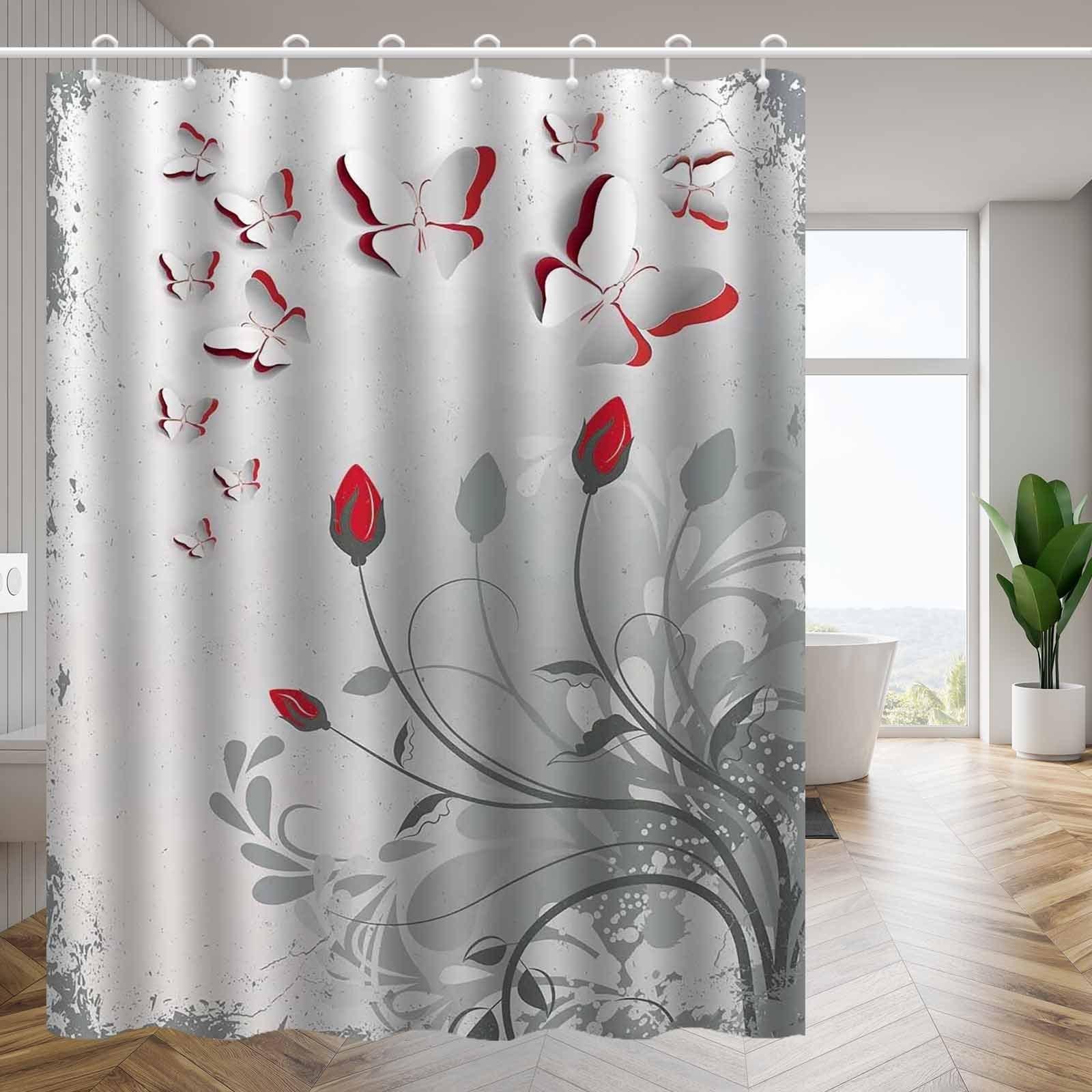 

1Pc Nordic Style Butterfly And Floral Shower Curtain, Polyester Fabric, Machine Washable, Suitable For Bathroom Decoration W60H190(CM)-1 Pcs
